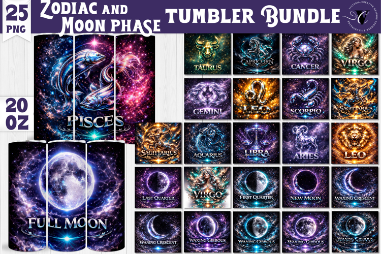 Zodiac Tumbler Sublimation Bundle | Celestial Moon Phase