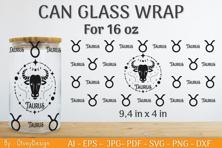 Can Glass 16 Oz Libbey Wrap SVG Zodiac