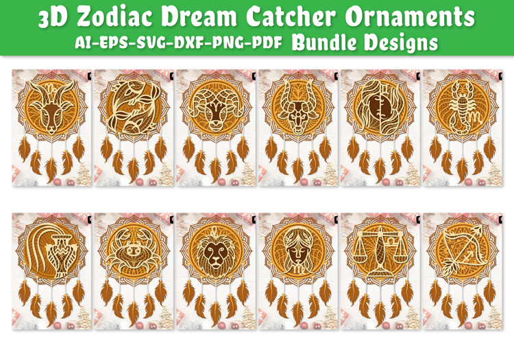 3D Zodiac Dream Catcher Ornaments Lasercut BUNDLES