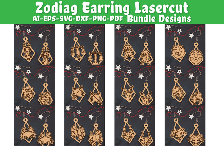 Zodiac Earring Lasercut | Earring Design Lasercut BUNDES 12