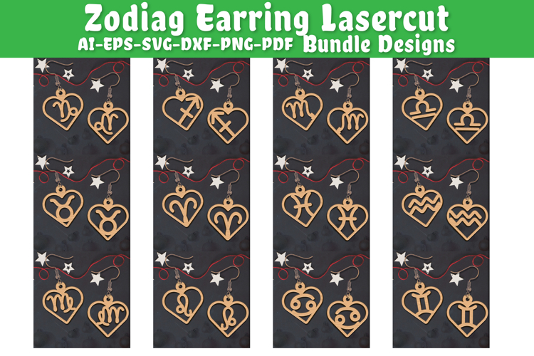 Zodiac Earring Lasercut | Earring Design Lasercut BUNDES 12