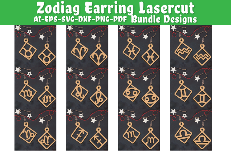 Zodiac Earring Lasercut | Earring Design Lasercut BUNDES 12