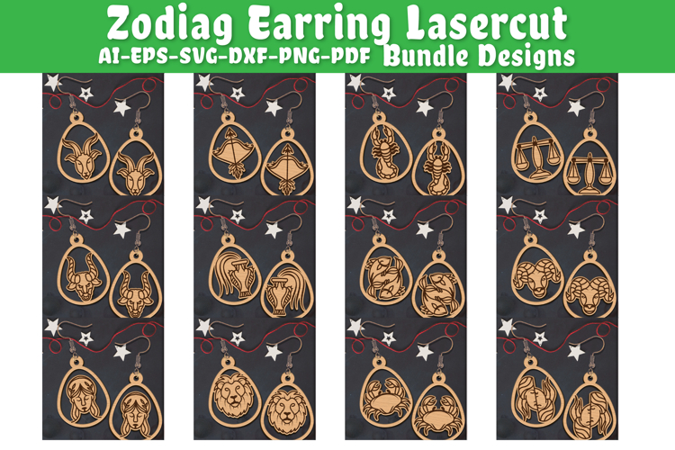 Zodiac Earring Lasercut | Earring Design Lasercut BUNDES 12