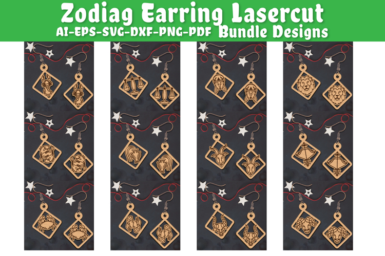 Zodiac Earring Lasercut | Earring Design Lasercut BUNDES 12