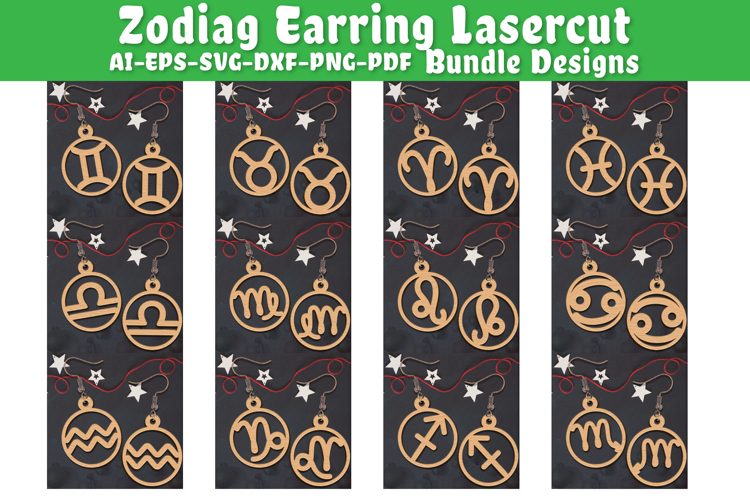 Zodiac Earring Lasercut | Earring Design Lasercut BUNDES 12