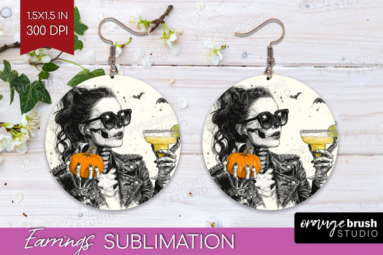 Zombie Halloween Round Earrings Spooky Season PNG