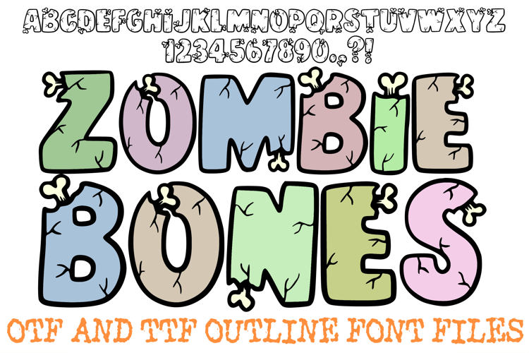 Zombie Bones Lettering Font Cartoon Halloween ABC OTF Type