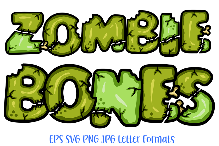 Zombie Bones Lettering Font Cartoon Halloween ABC PNG SVG