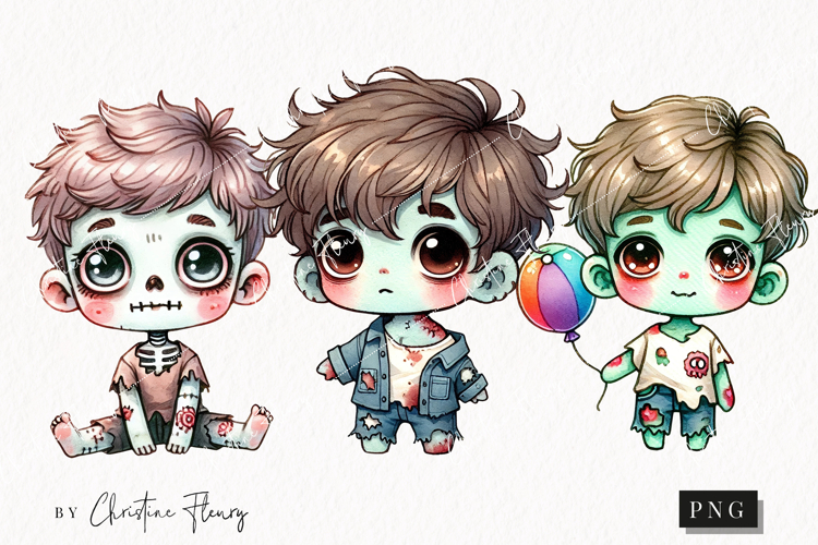 Cute Zombie Boys Clipart | Halloween PNG
