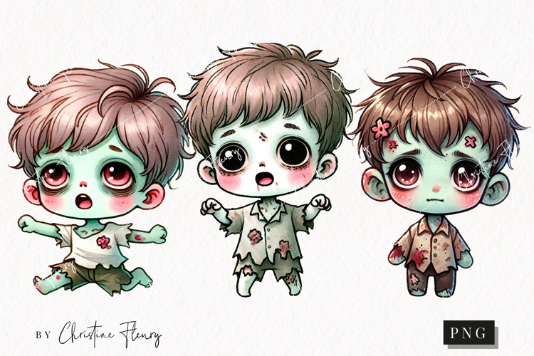Cute Zombie Boys Clipart | Halloween PNG