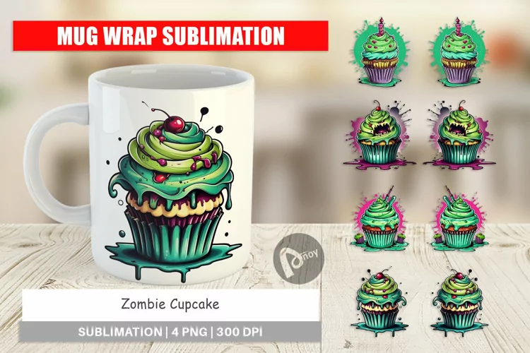 Mug Wrap Design Zombie Cupcake Sticker
