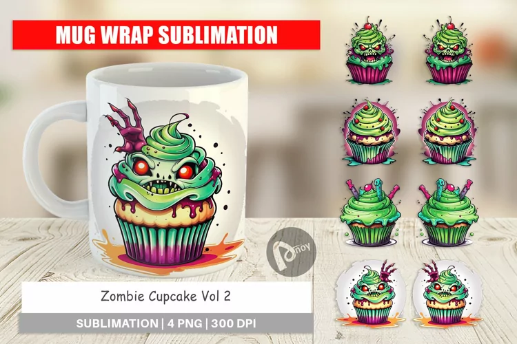 Mug Wrap Design Zombie Cupcake Sticker