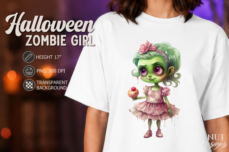 Cute Zombie Girl with Cupcake Kawaii Halloween clipart
