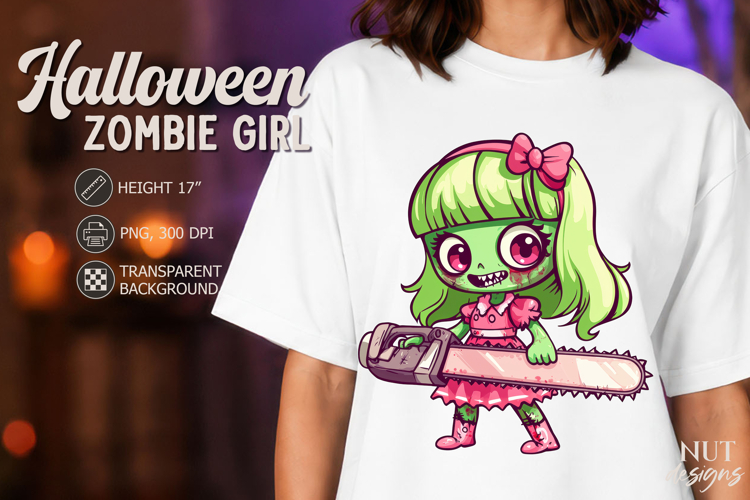 Anime Zombie Girl with Chainsaw Kawaii Halloween clipart