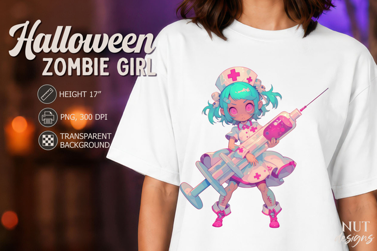 Chibi Zombie Nurse with Syringe Anime Halloween clipart