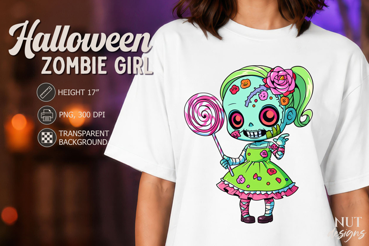 Cute Zombie Girl with Lollipop Chibi Halloween clipart