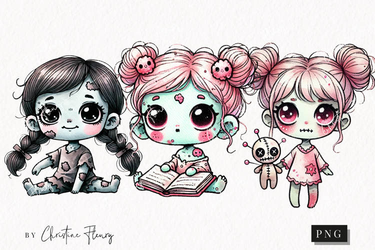 Cute Zombie Girls Clipart | Halloween PNG