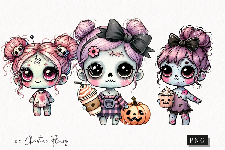 Cute Zombie Girls Clipart | Halloween PNG