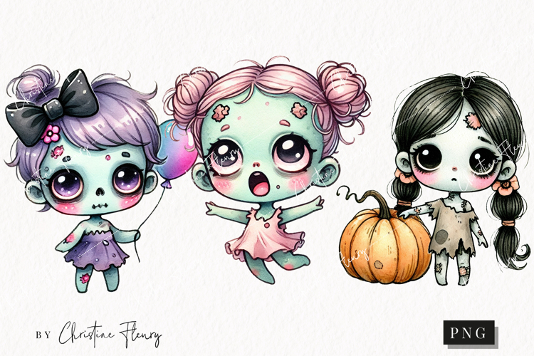 Cute Zombie Girls Clipart | Halloween PNG