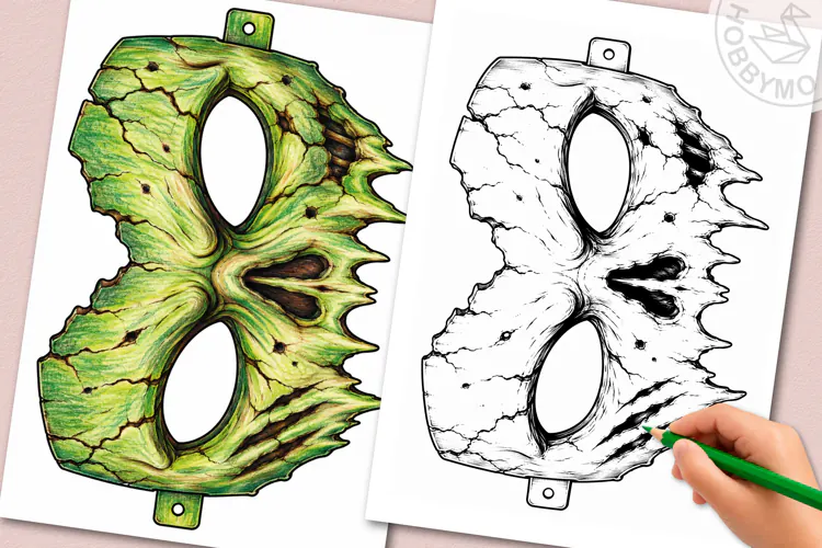 Zombie mask coloring page A4/Letter JPG PDF