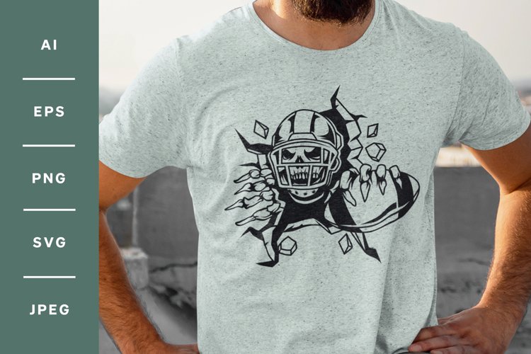 Skull Rugby Player Came Out from The Breaking Wall SVG