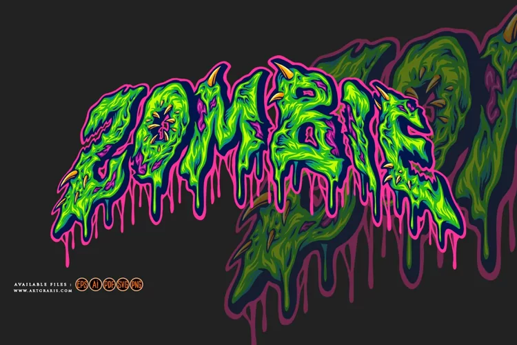 Zombie typeface lettering gooey effect logo illustrations