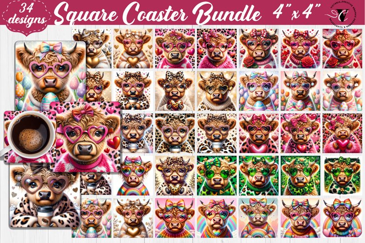 Square Coaster bundle | Funny Cow coaster