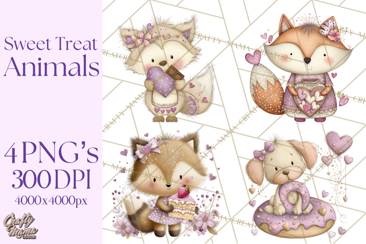 Sweet Treat Animals Clipart, Valentine Cupcake Cat PNG
