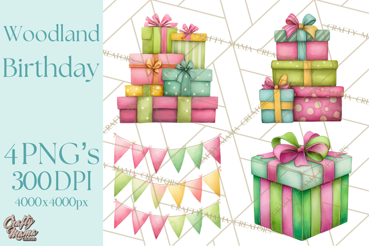 Woodland Birthday Clipart PNG, Watercolor Woodland Animals