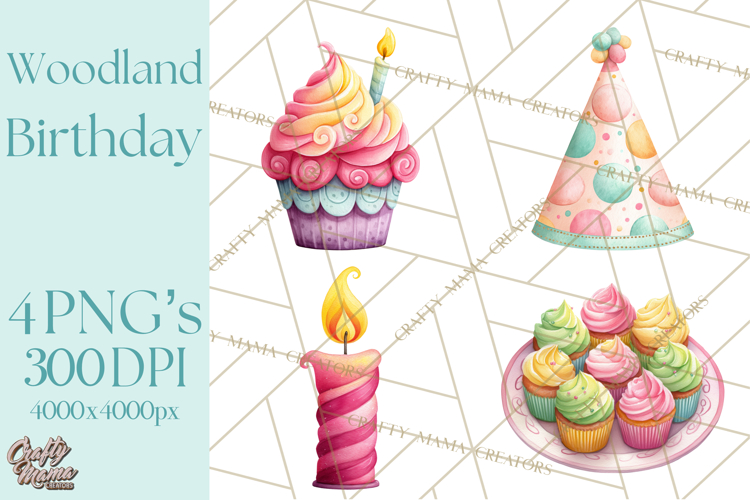 Woodland Birthday Clipart PNG, Watercolor Woodland Animals