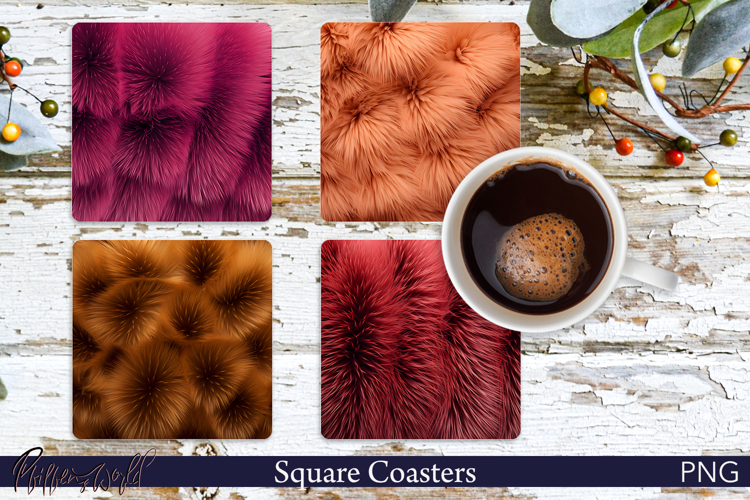 Fur Square Coasters | Colorful Designs | Fluffy