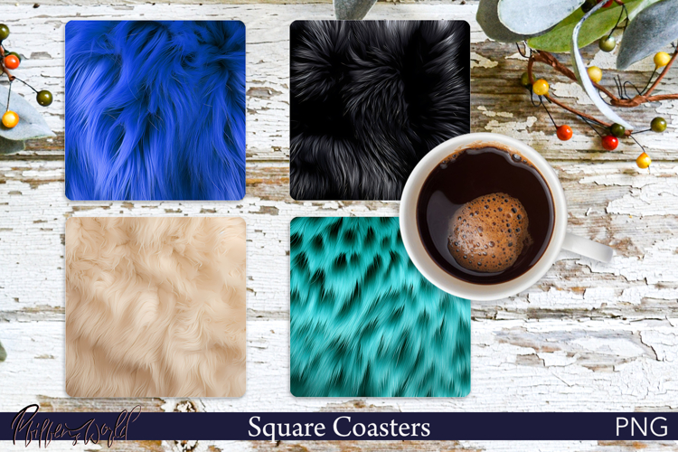 Fur Square Coasters | Colorful Fluffy Designs