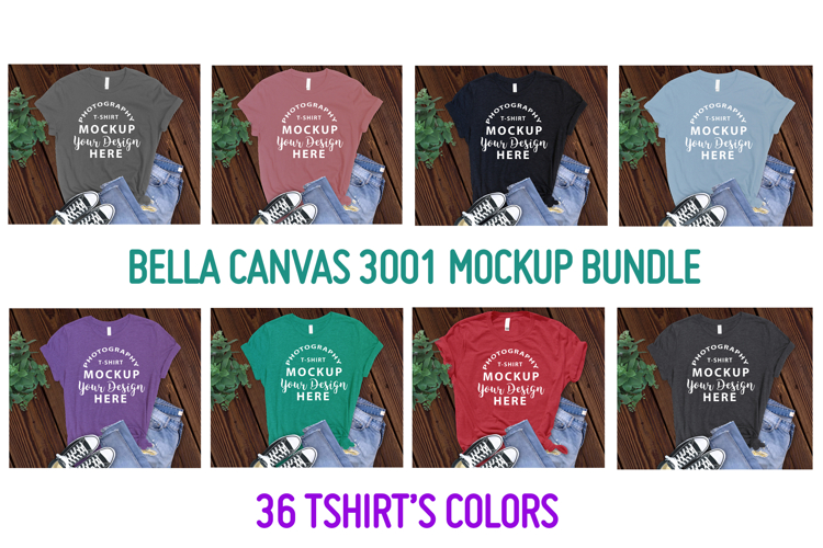Bella Canvas 3001 T-shirt mockup BUNDLE 36 colors