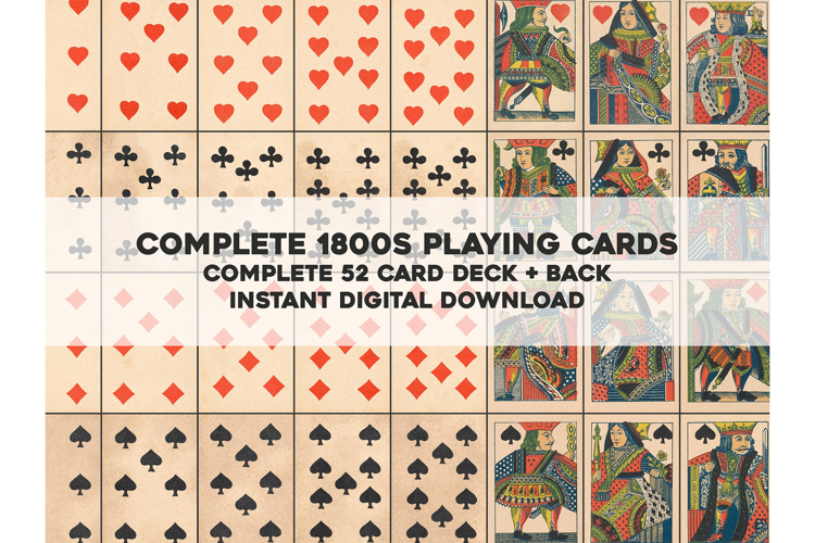 1800s Playing Card Deck Complete 52 Cards with Back